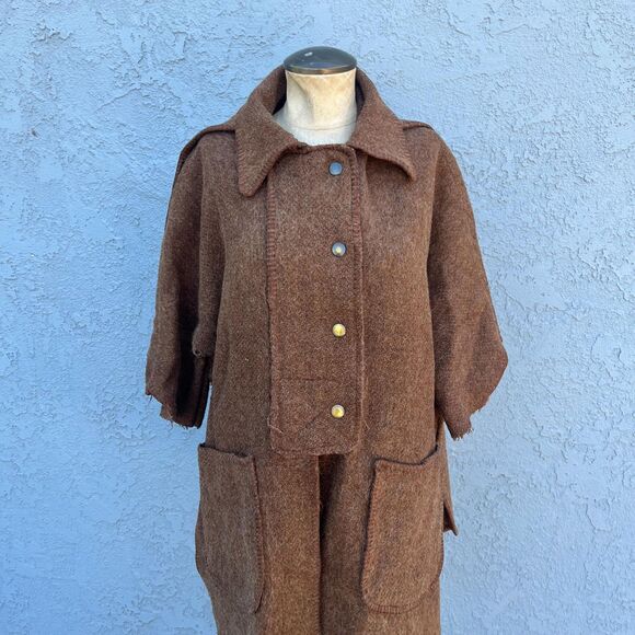 Vintage Wool Poncho Spanish Cape in Brown 1960s Bohemian Clothing Unisex - Picture 5 of 11